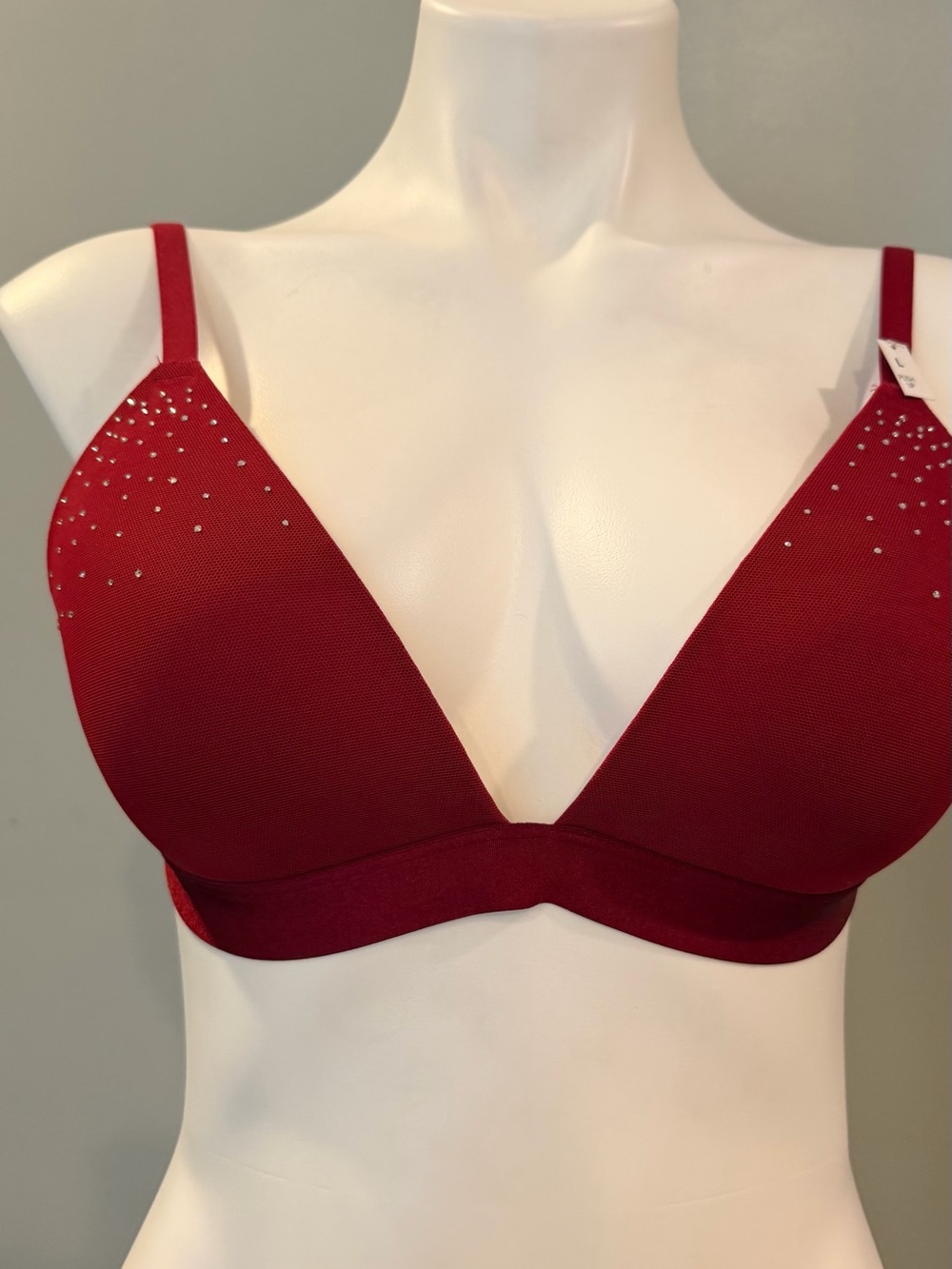 PINK Victoria's Secret Red Wireless Plunge Bra with Rhinestone Detail